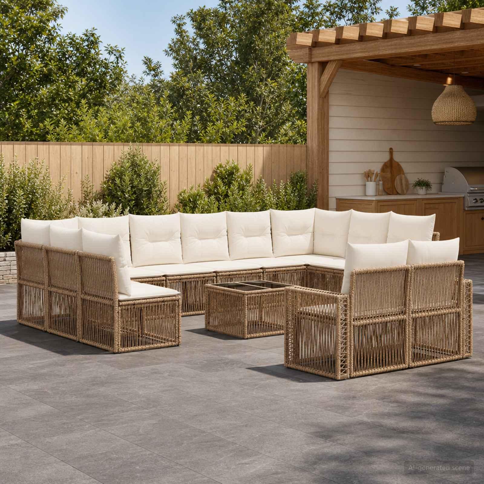 Havesofa sæt 13 stk. i beige og cremehvid polyrattan