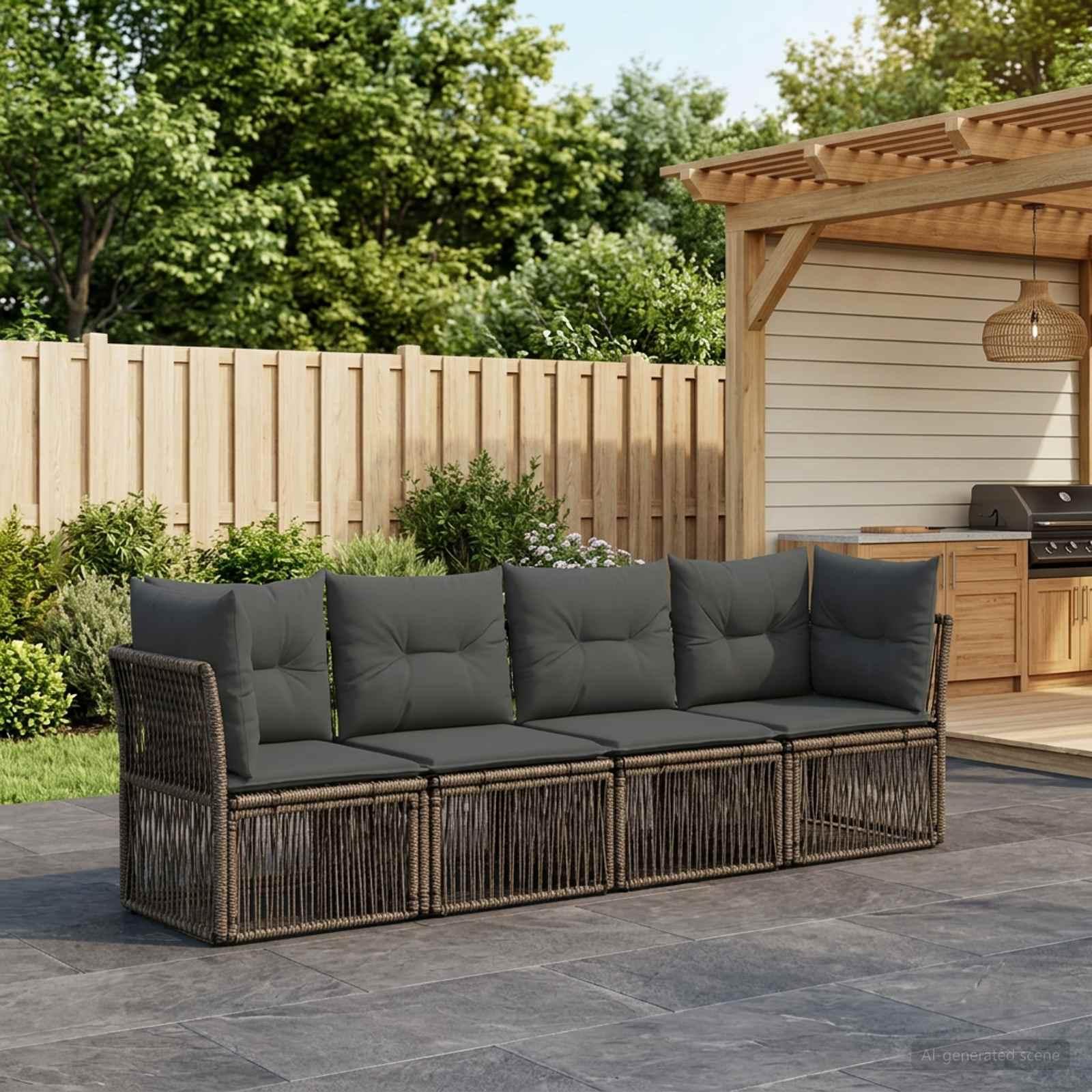 Havesofa sæt 4 stk. i grå polyrattan - modulær loungesofa til haven