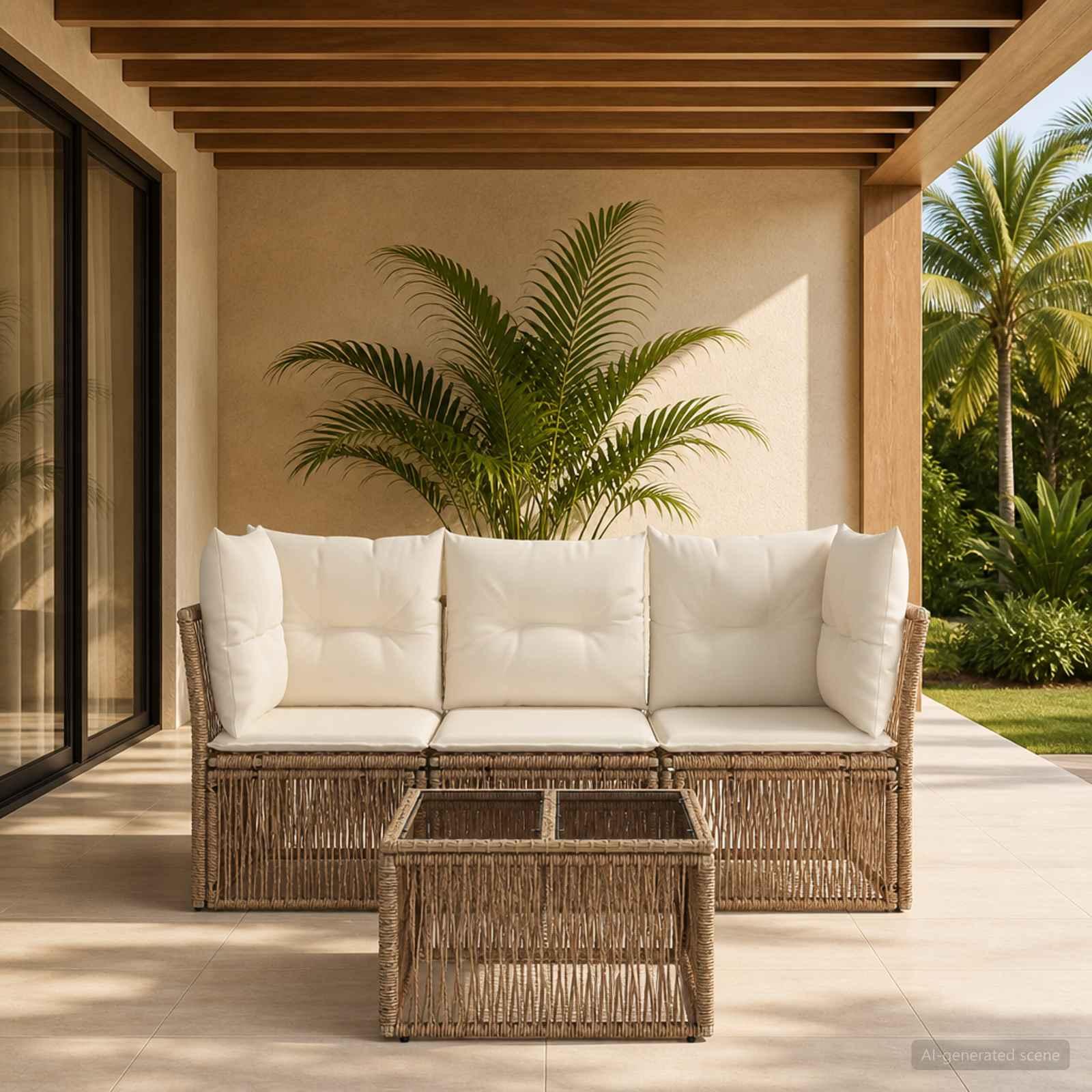 Havesofa sæt 4 stk. i beige polyrattan