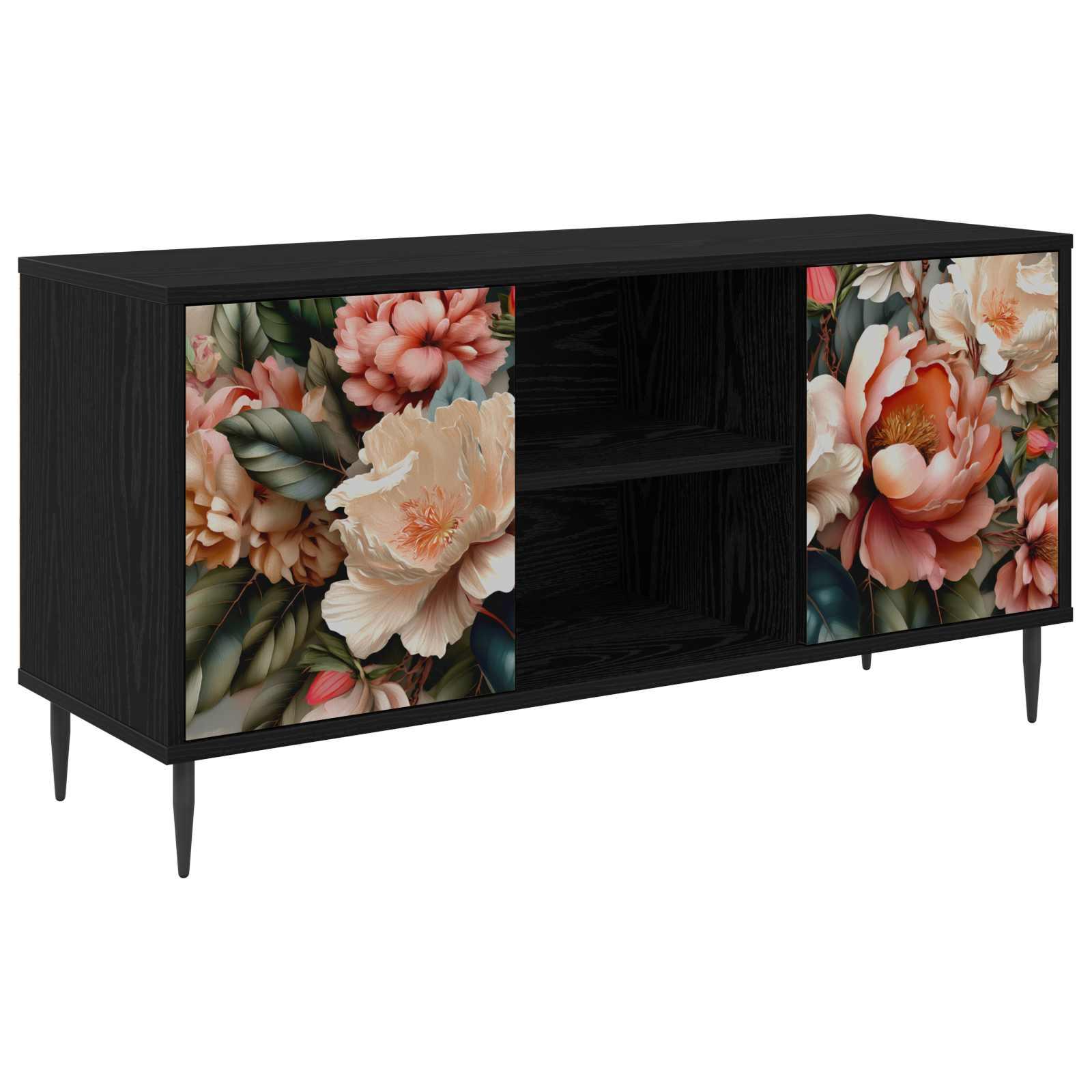 TV-skab BORNE 102 x 33 x 51 cm i sort eg med blomstermotiv