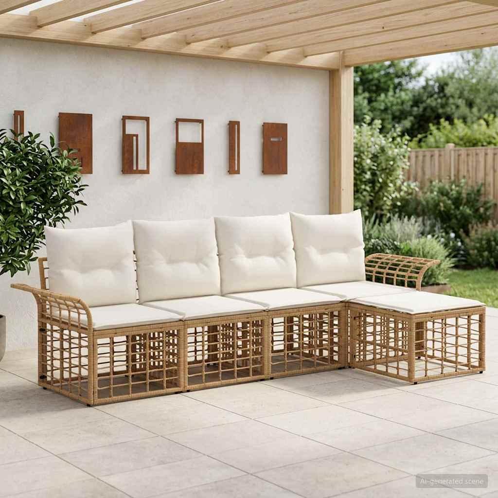 Udendørs sofagruppe 5 stk. i polyrattan - naturlig og cremehvid