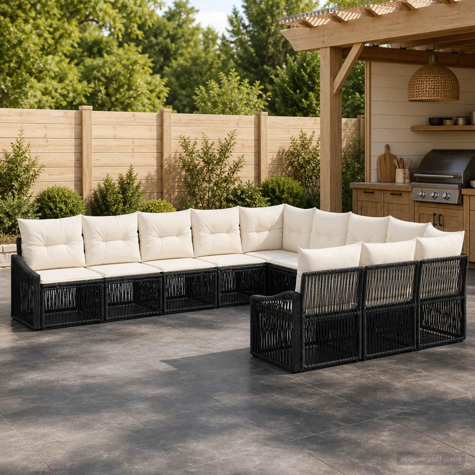 Havesofa sæt 11 stk. i sort polyrattan modulsofa
