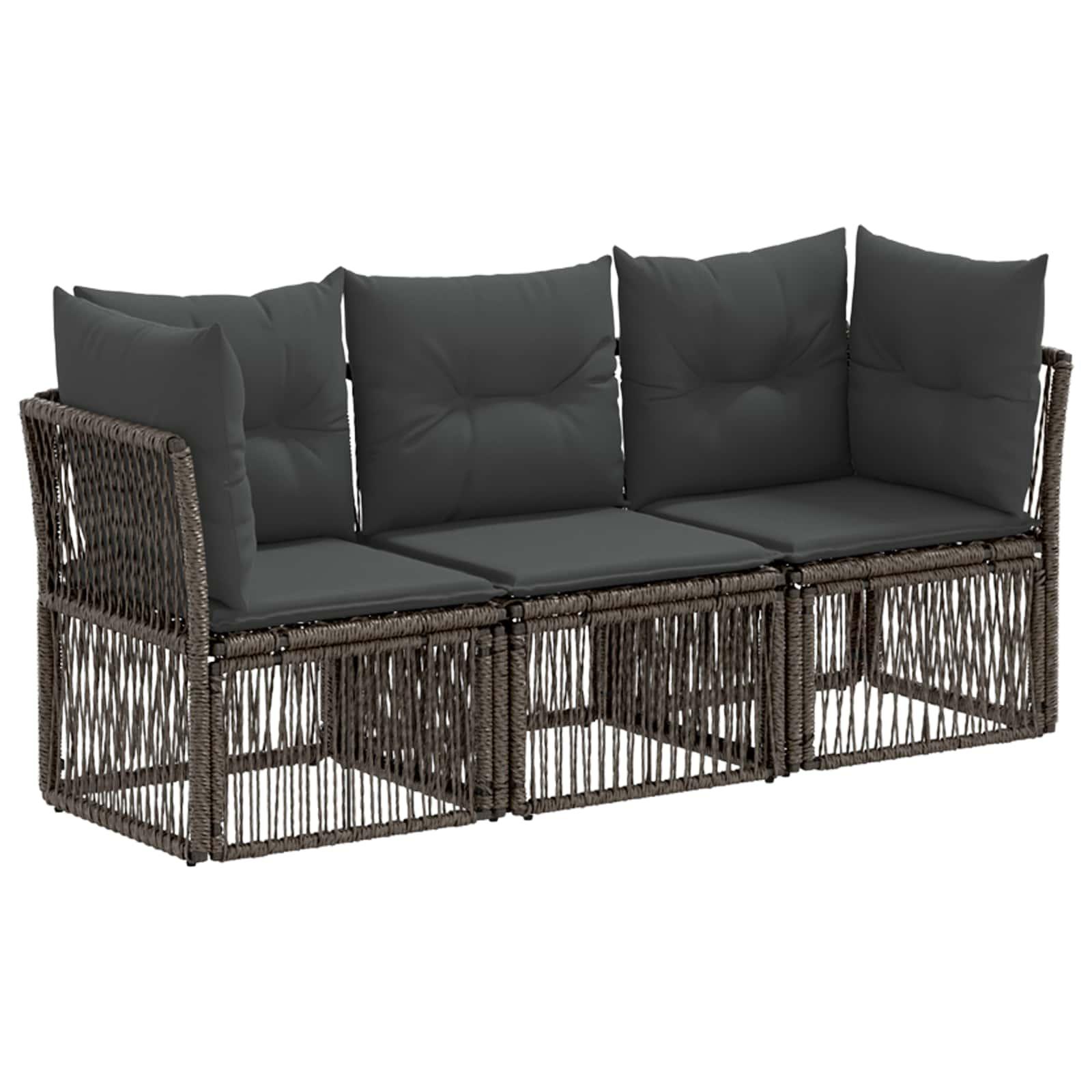 Havesofa sæt 3 stk. i grå polyrattan med hynder