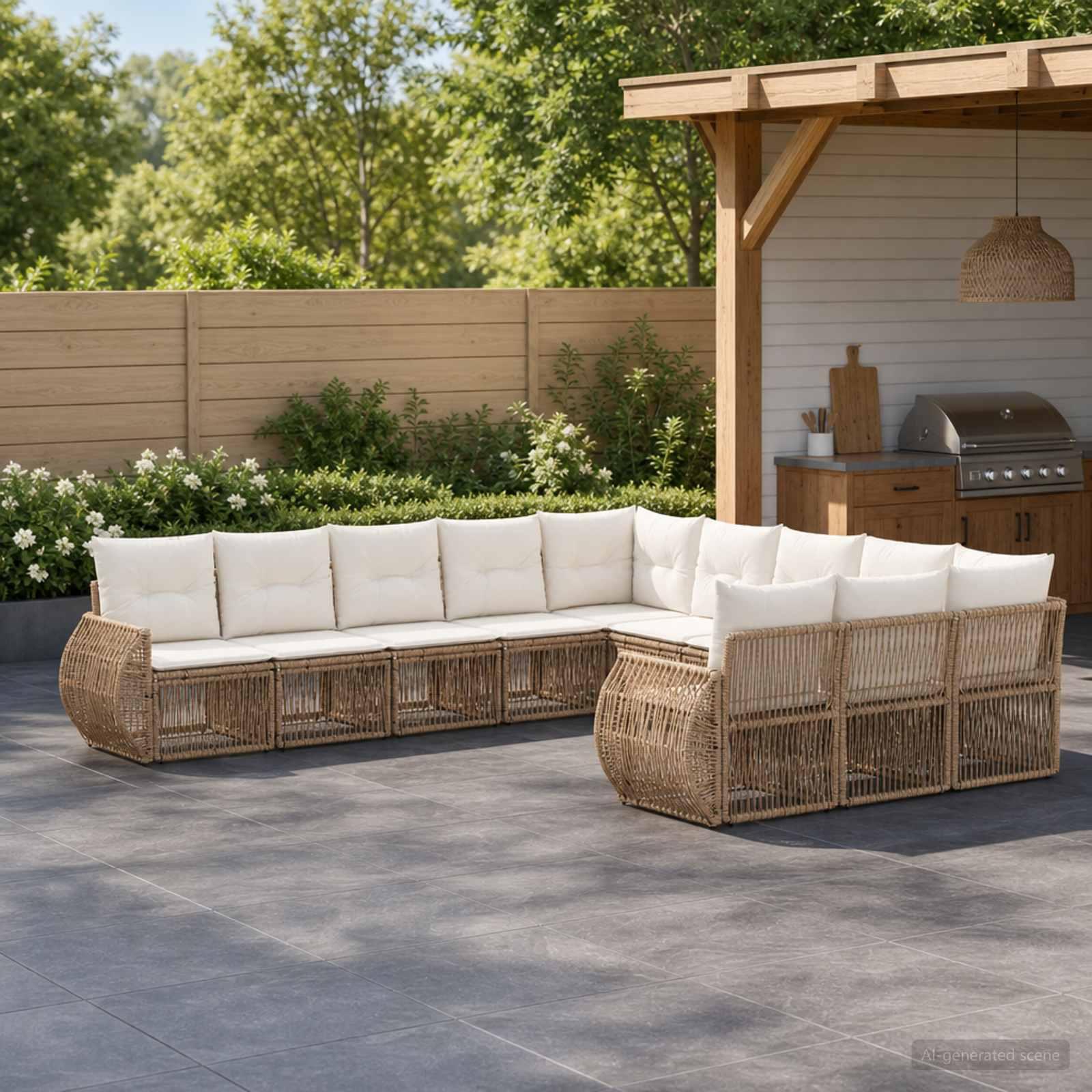 Havesofa sæt 11 stk. i beige og cremehvid polyrattan
