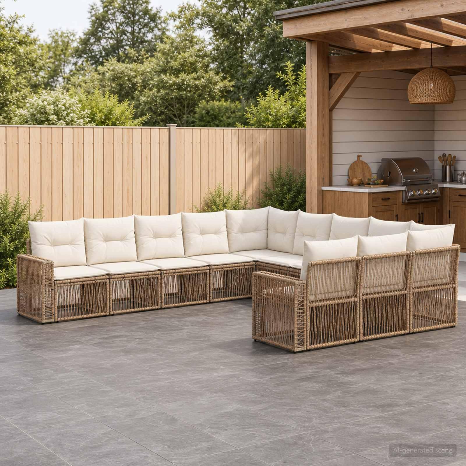 Havesofa sæt 11 stk. i polyrattan - beige og cremehvid