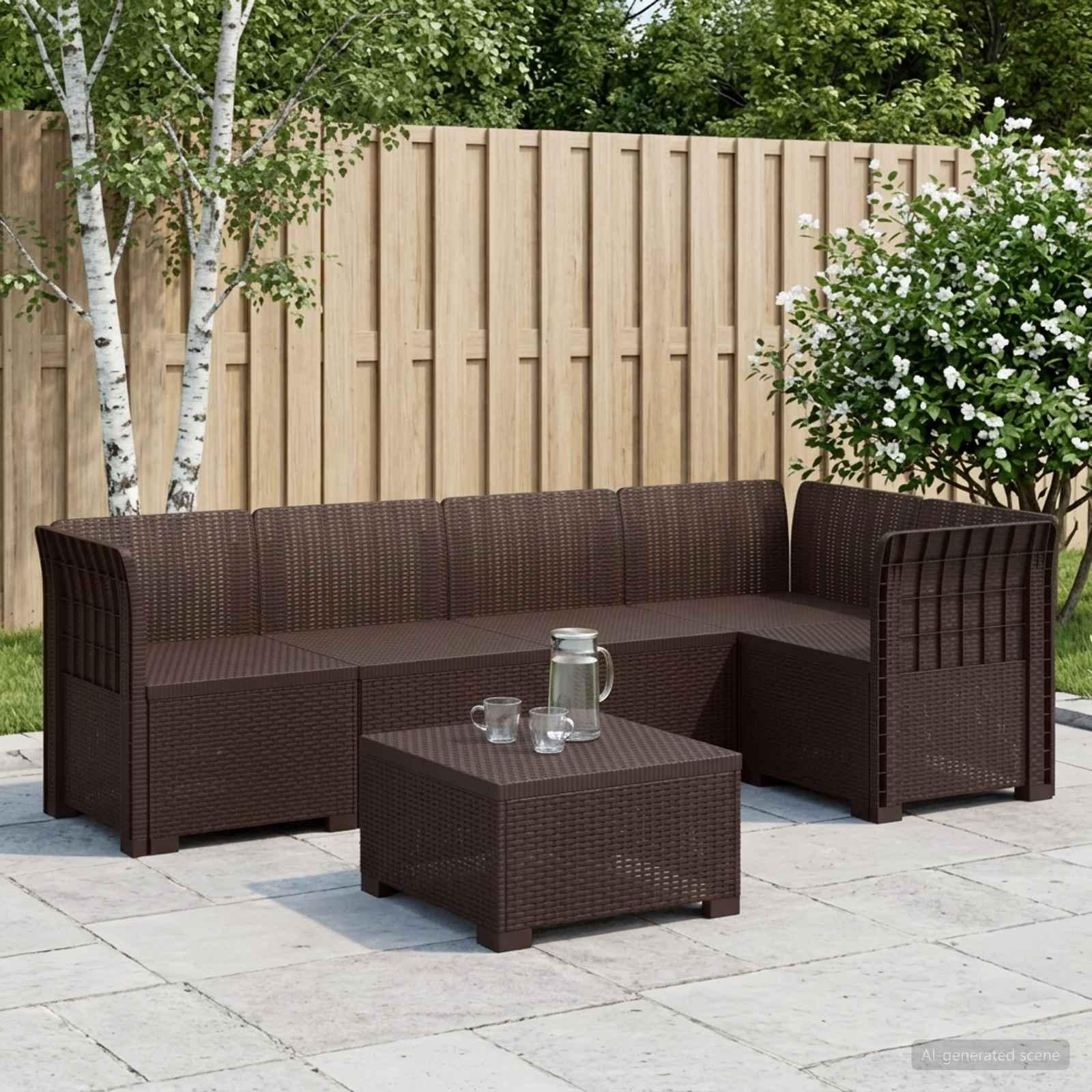 5-personers havemøbel sofa i rattan-look PP brun