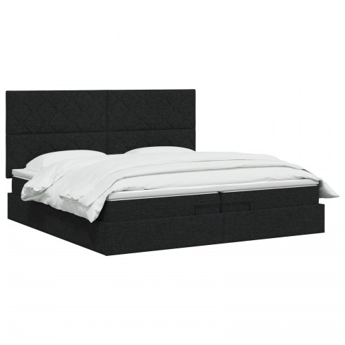 Ottoman seng med opbevaring, madras og LED 200 x 200 cm - sort stof