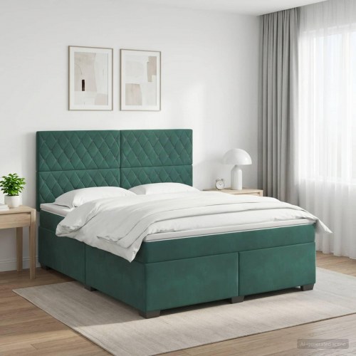 Boksmadras med topmadras 140 x 190 cm i mørkegrøn fløjl