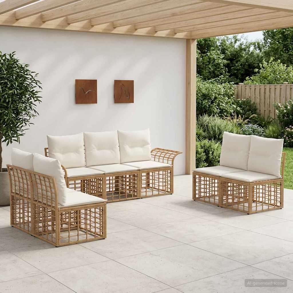 Udendørs sofagruppe 7 stk. i polyrattan - naturlig og cremehvid