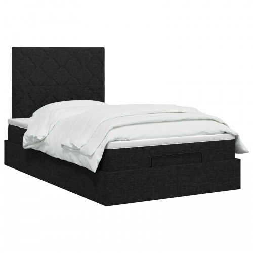 Ottoman seng med madras og LED sort 120 x 200 cm stof