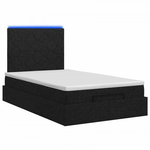 Ottoman seng med madras og LED sort 120 x 200 cm stof