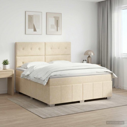 Boksmadras seng med topmadras 140 x 190 cm cremefarvet stof