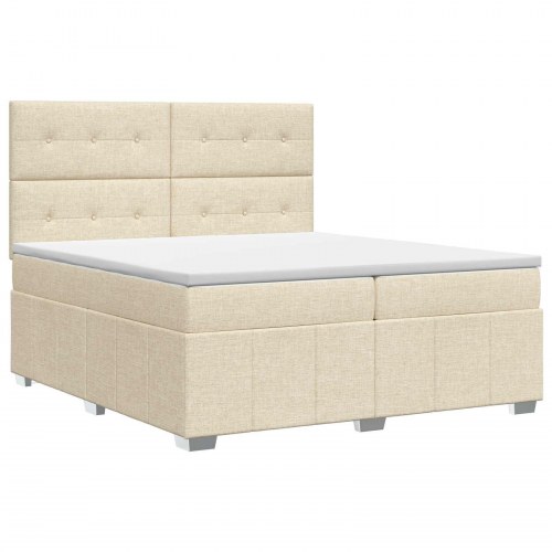 Boksmadras seng med topmadras 140 x 190 cm cremefarvet stof