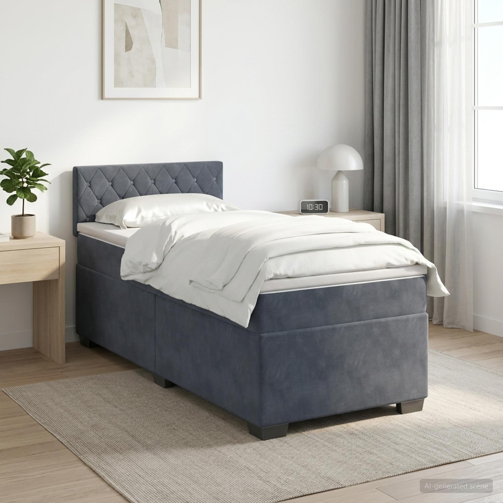 Boxmadras seng med topmadras 80 x 200 cm i mørkegrå fløjl