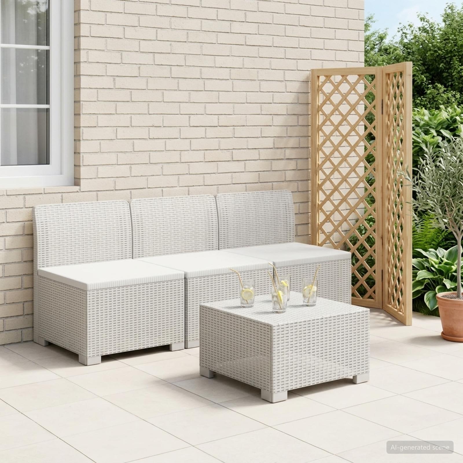 3-personers havemøbel sofa i rattan look PP hvid