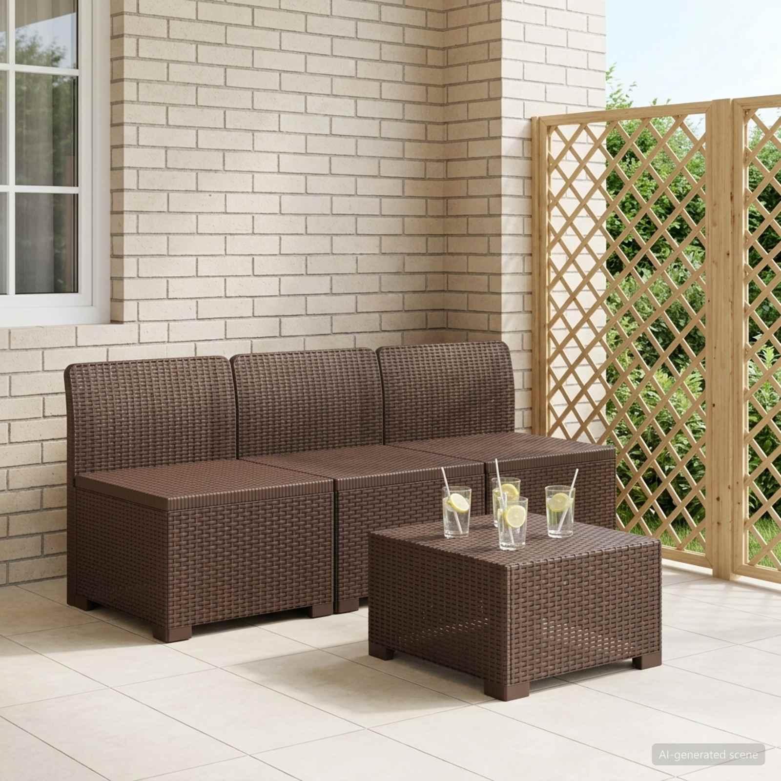 3-personers havemøbelsofa i rattan-look PP brun
