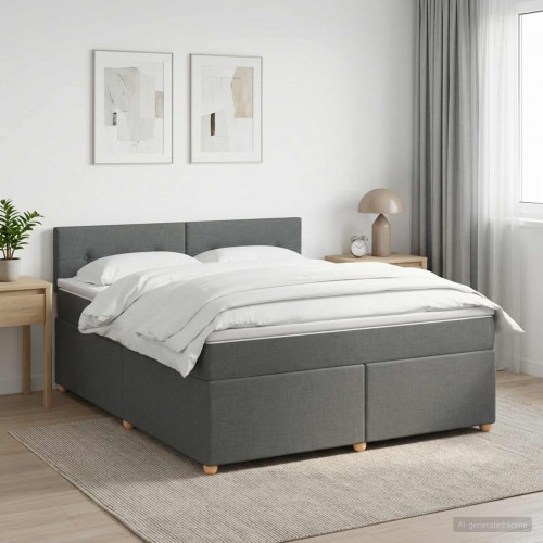 Seng med madras og topmadras 160 x 200 cm mørkegrå stof