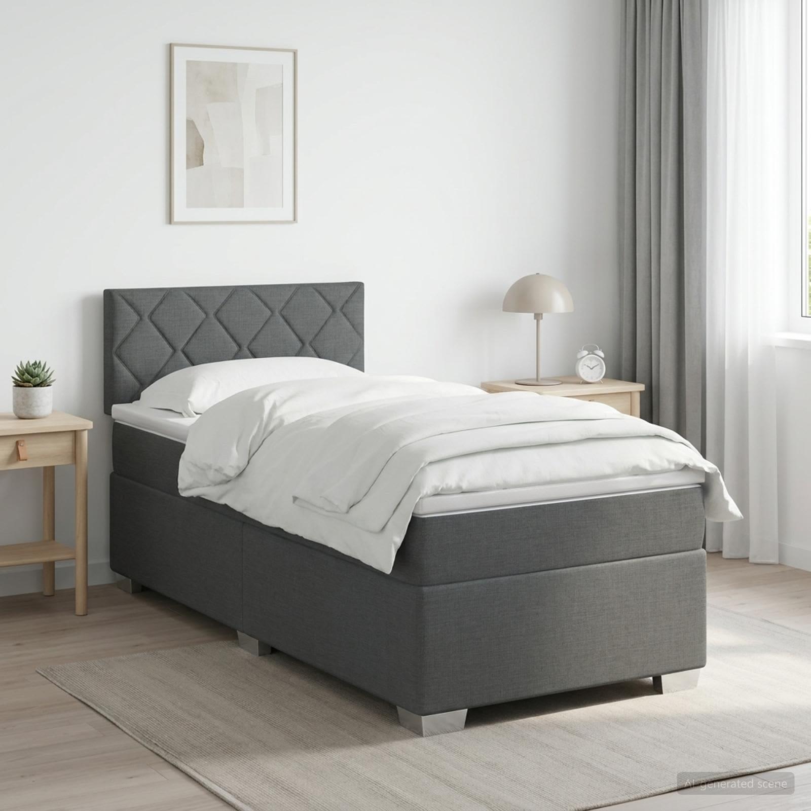 Boxmadras seng med topmadras og justerbart hovedgærde 90 x 190 cm mørkegrå