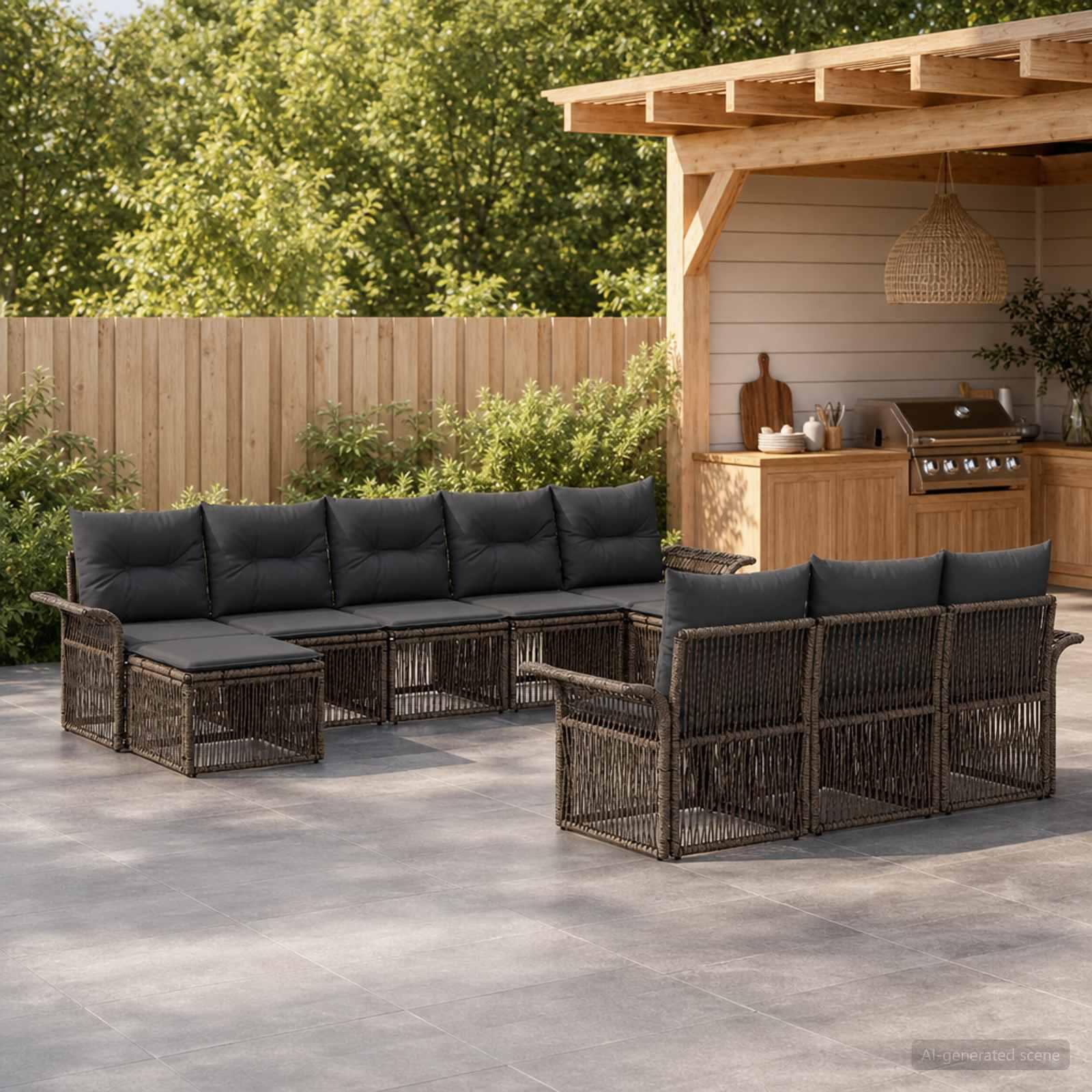 Havesofa sæt 10 stk. i grå polyrattan - modulært loungesæt til have og terrasse