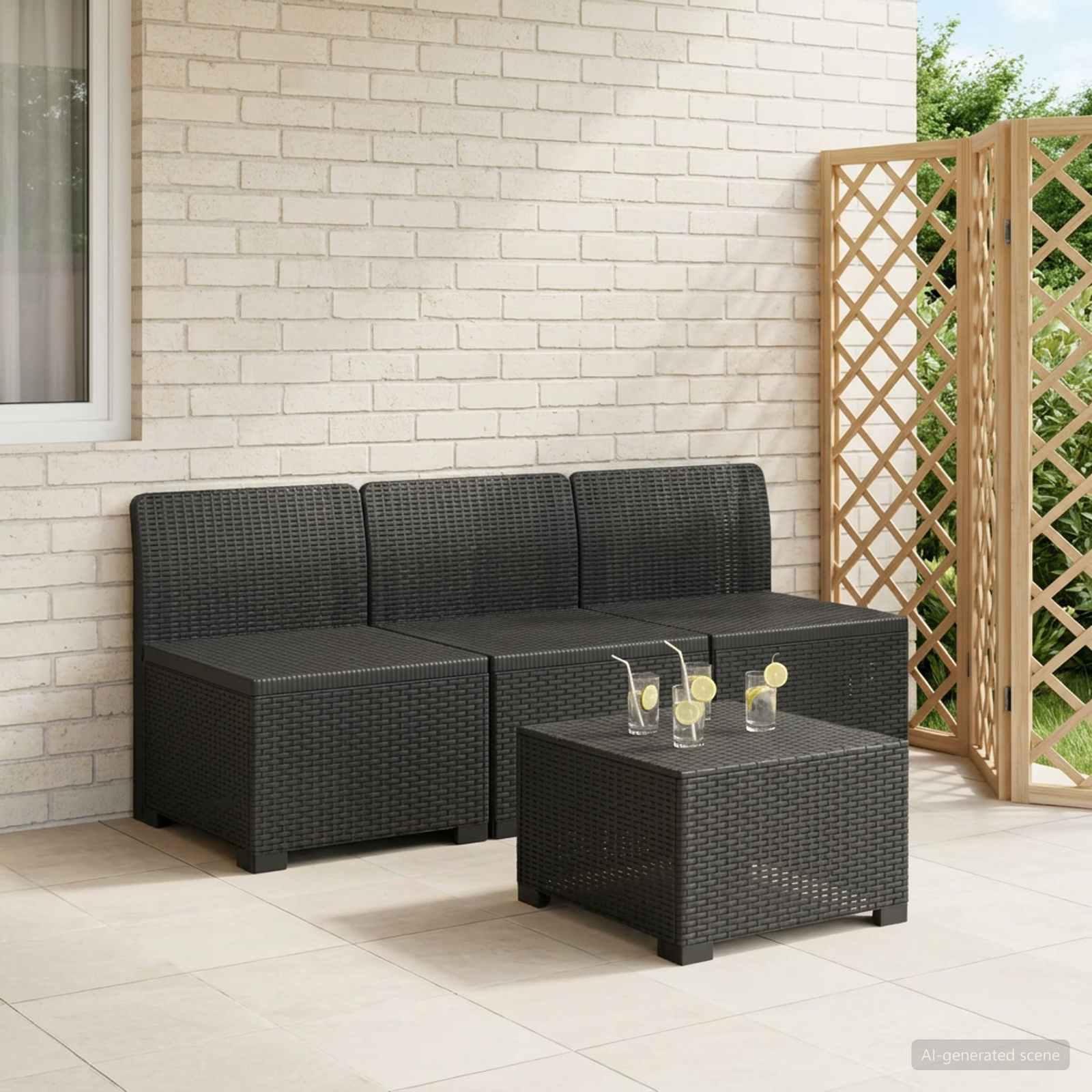 3-personers havemøbel sofa i rattan-look PP antracit
