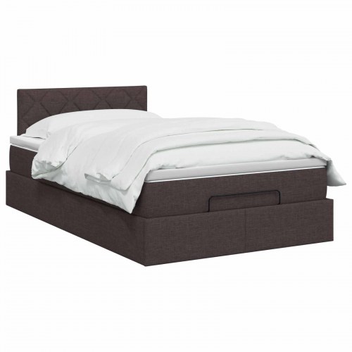 Ottoman seng med madras og LED - mørk brun 120 x 190 cm stof