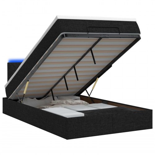 Ottoman seng med madras og LED - sort 120 x 190 cm stof