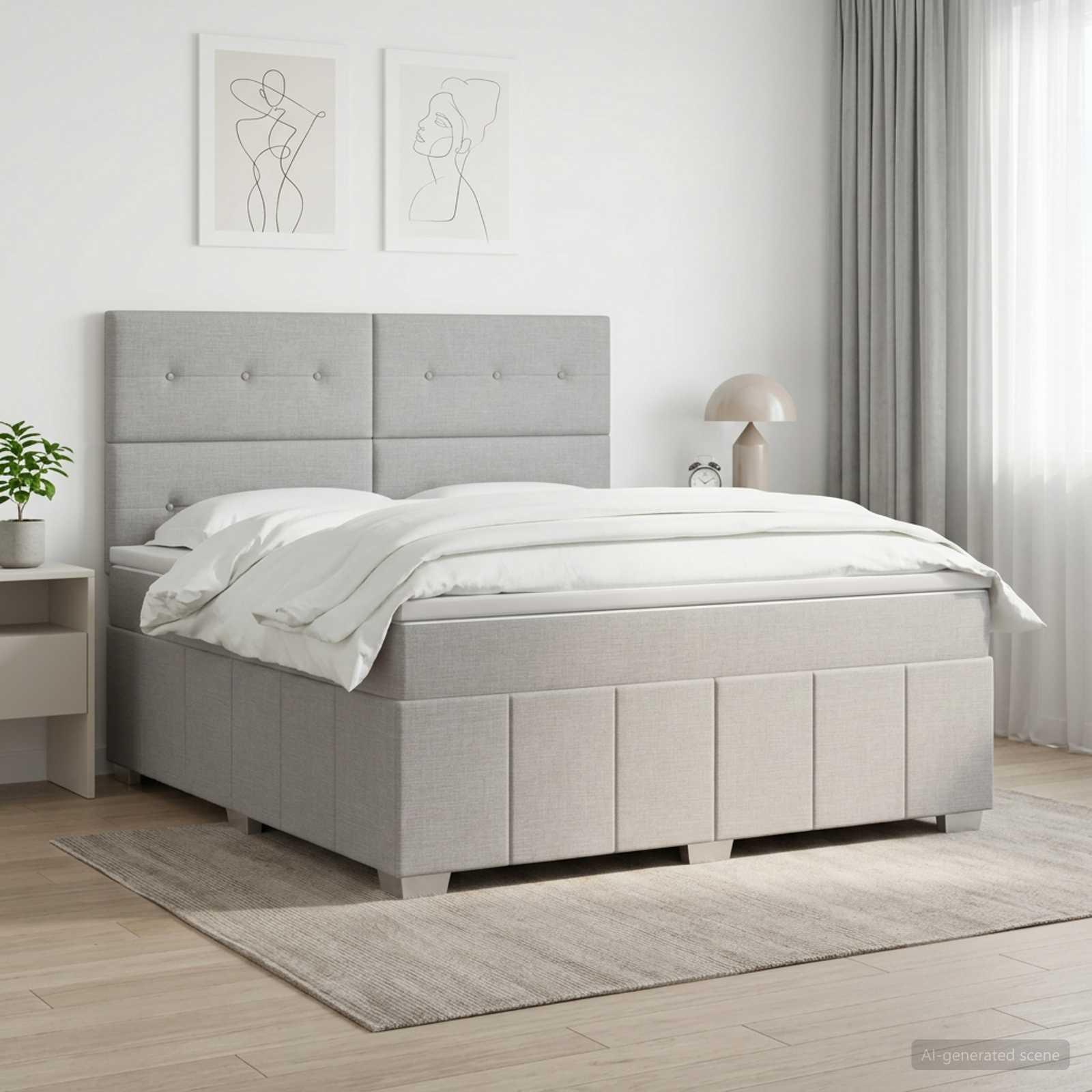Boksmadras seng med topmadras 140 x 190 cm - lysegrå stof