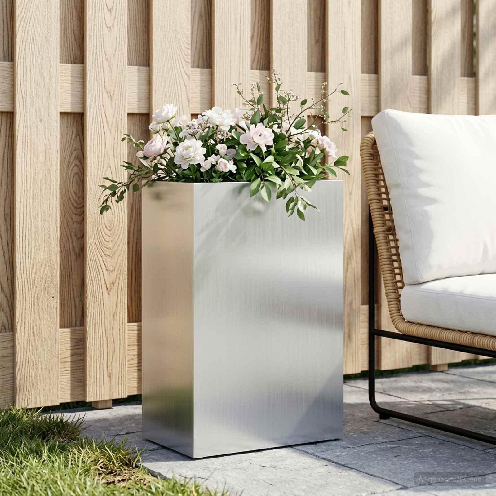 Blomsterkrukke til have i galvaniseret stål 50 x 40 x 75 cm sølv