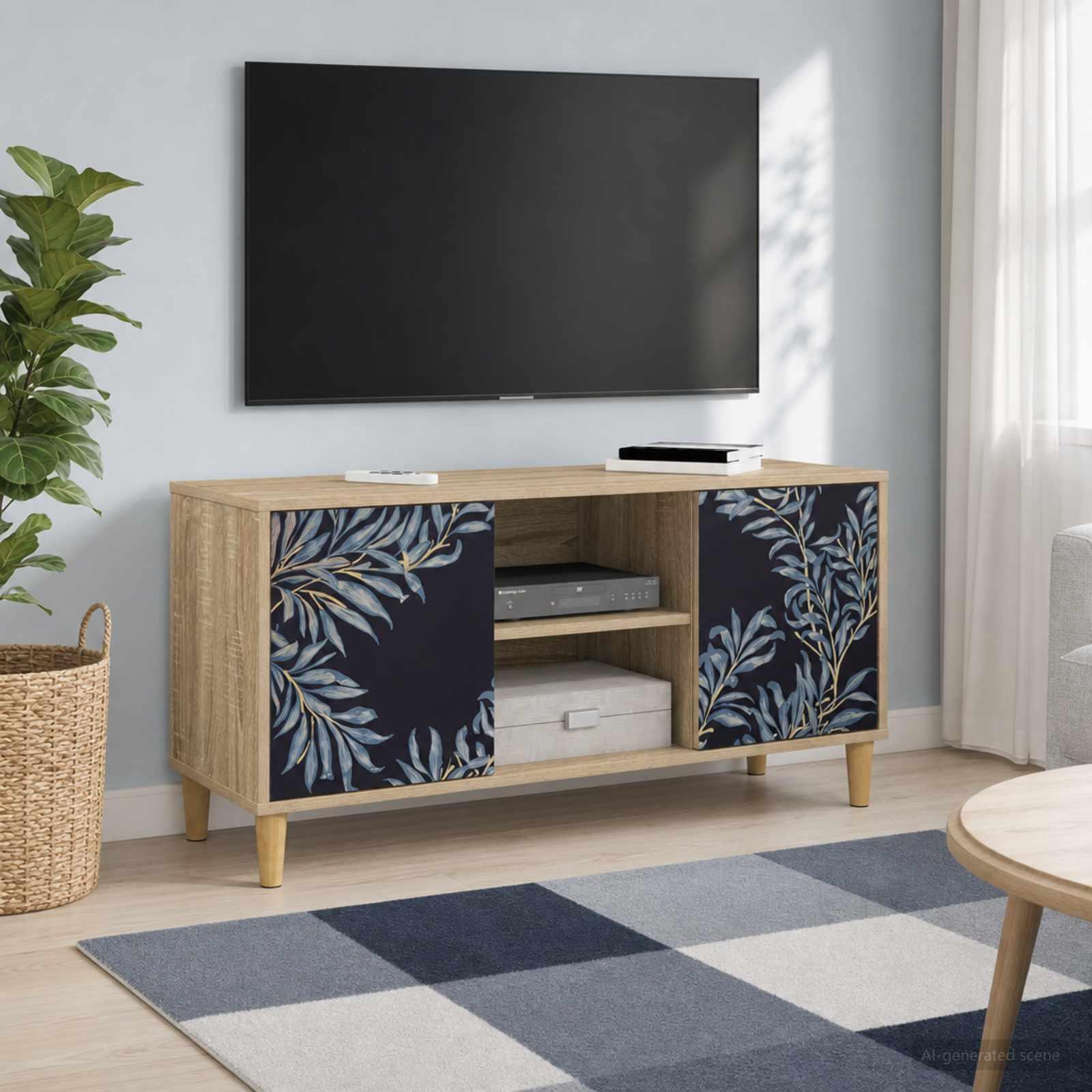 TV-skab DOKKUM 102 x 33 x 50 cm i sonoma-eg med dekorative låger