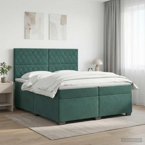 Boxmadras seng med topmadras 200 x 200 cm i mørkegrøn fløjl