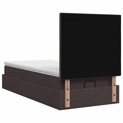 Ottoman seng med opbevaring, madras og LED - mørk brun 100 x 200 cm