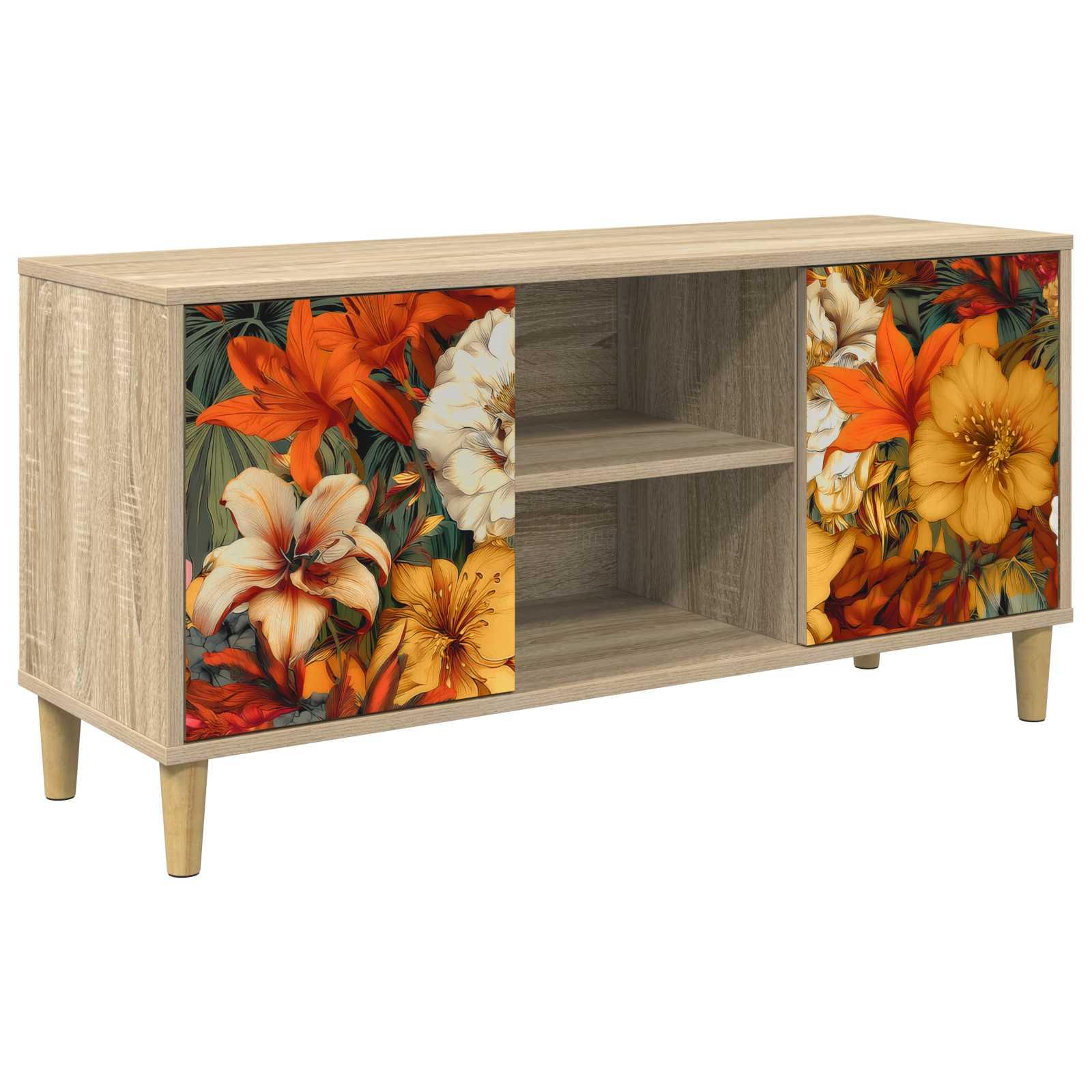 TV-skab GENNEP 102 x 33 x 50 cm i sonoma-eg med blomstermotiv