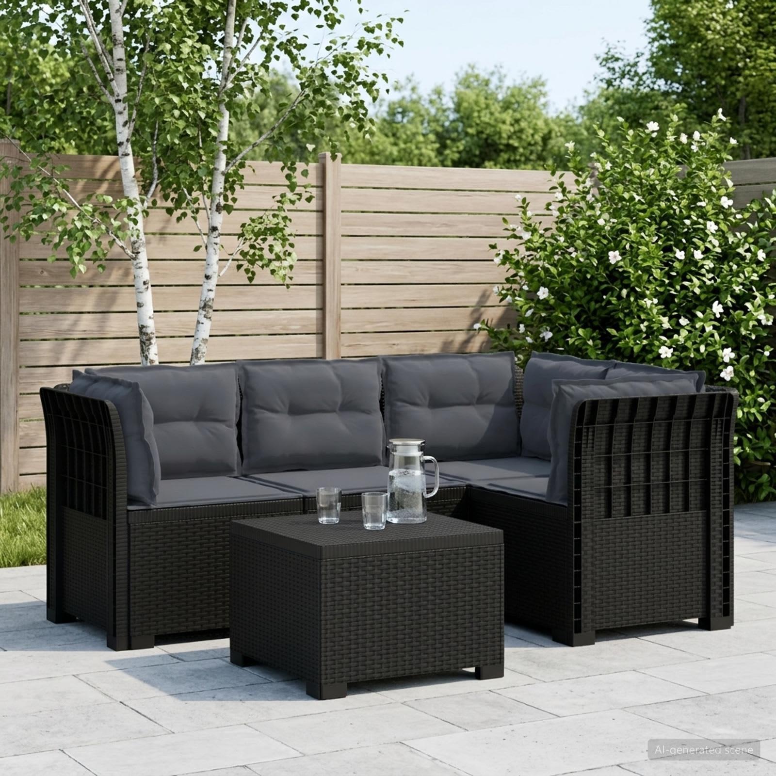 4-personers havesofa loungesæt med hynder i rattan-look PP antracit