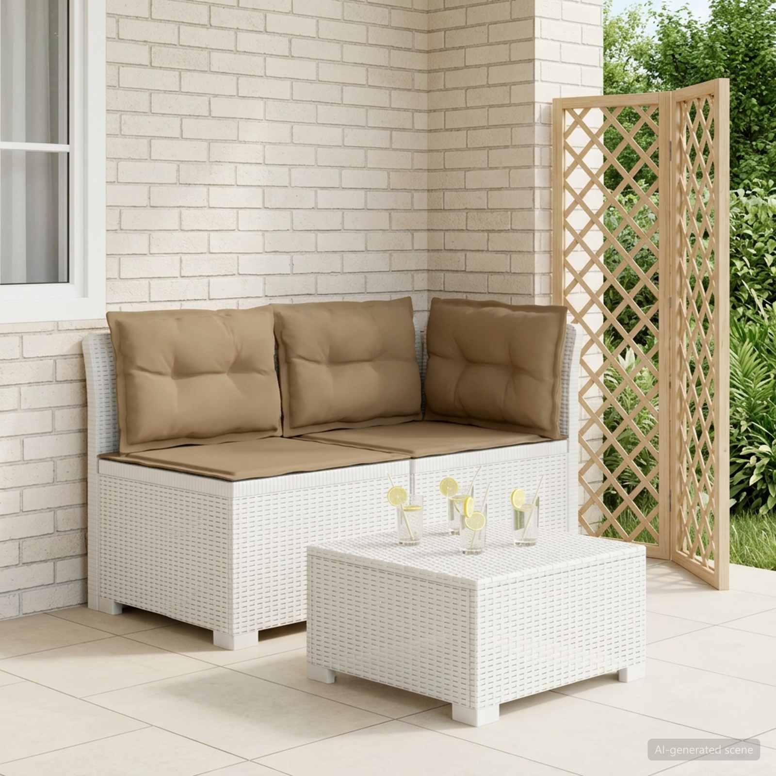 2-personers havemøbelsofa i rattan look PP hvid med pudefyld