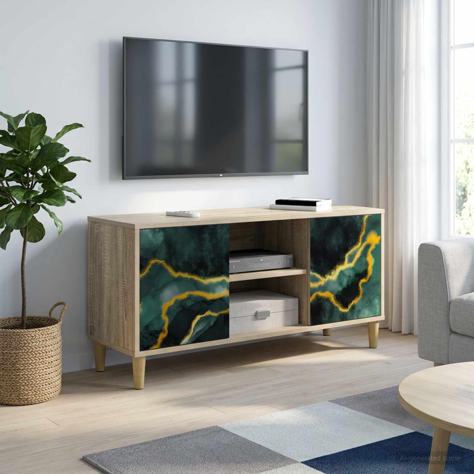 TV-skab WIJHE 102 x 33 x 50 cm i sonoma-eg med dekorative låger