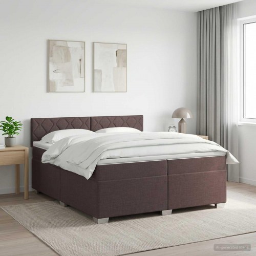 Boksmadras med topmadras 200 x 200 cm mørk brun stof