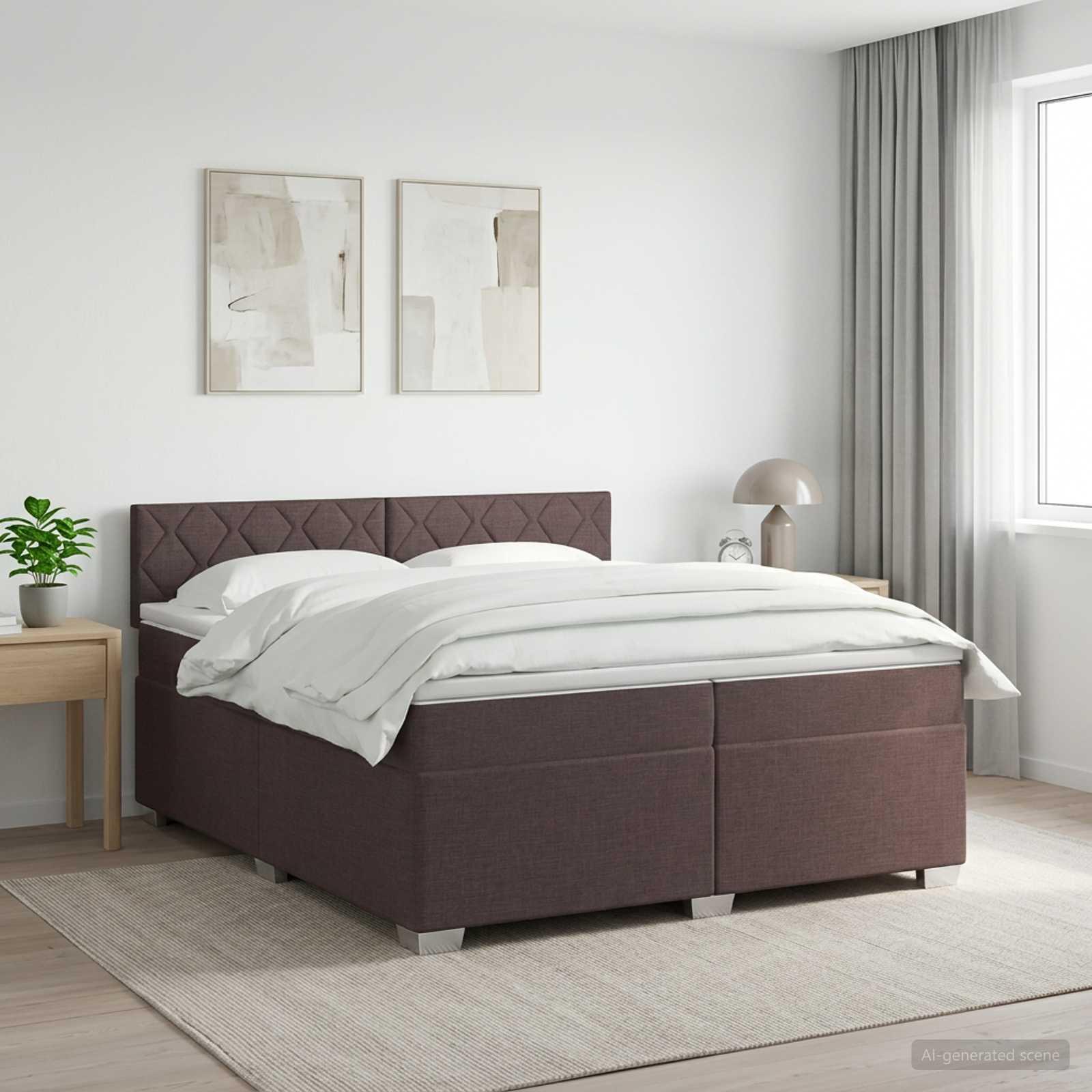 Boksmadras med topmadras 200 x 200 cm mørk brun stof
