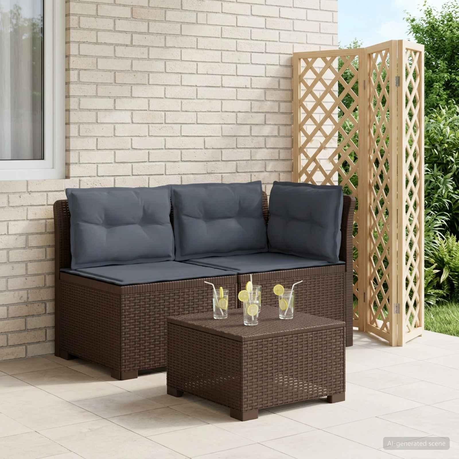 2-personers havemøbelsofa i rattan look med puder, PP brun