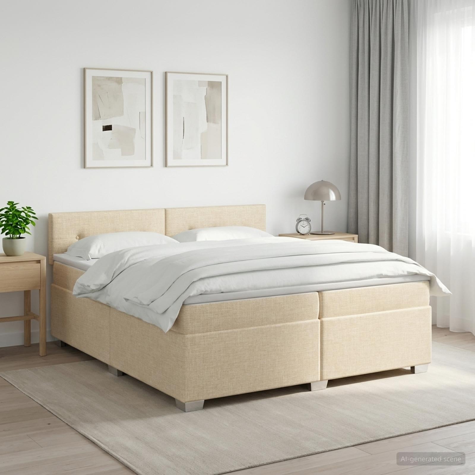 Boksmadras med topmadras 200 x 200 cm cremefarvet stof