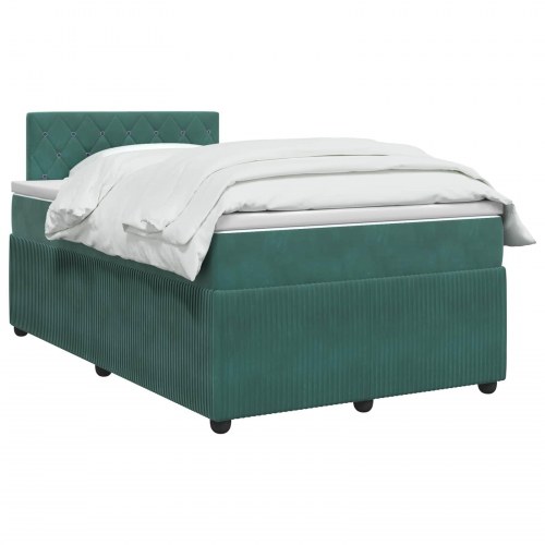 Boksmadras seng med topmadras og LED - mørkegrøn fløjl 120 x 190 cm