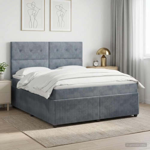 Boxmadras seng med topmadras 140 x 200 cm i mørkegrå fløjl