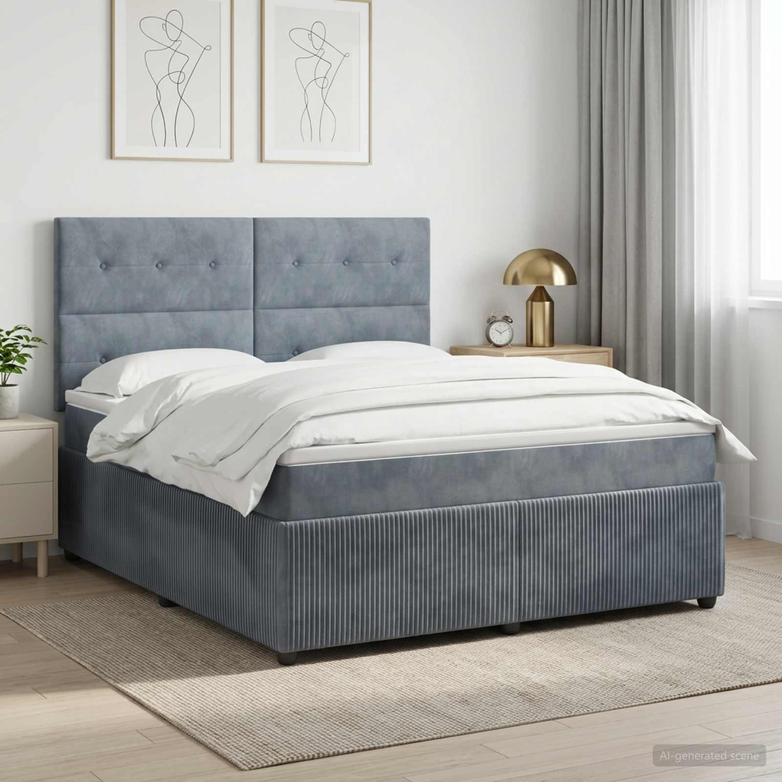 Boxmadras seng med topmadras 140 x 200 cm i mørkegrå fløjl