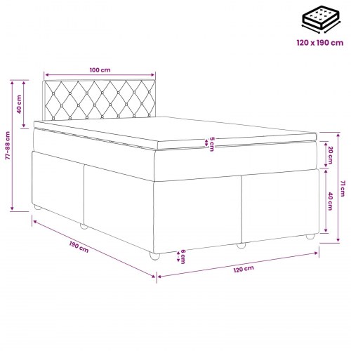 Boxmadras seng med topmadras og justerbar hovedgavl 120 x 190 cm sort fløjl