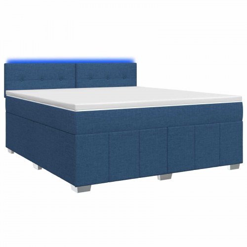 Boxmadras seng med topmadras og LED-hovedgærde 140 x 190 cm - blå stof