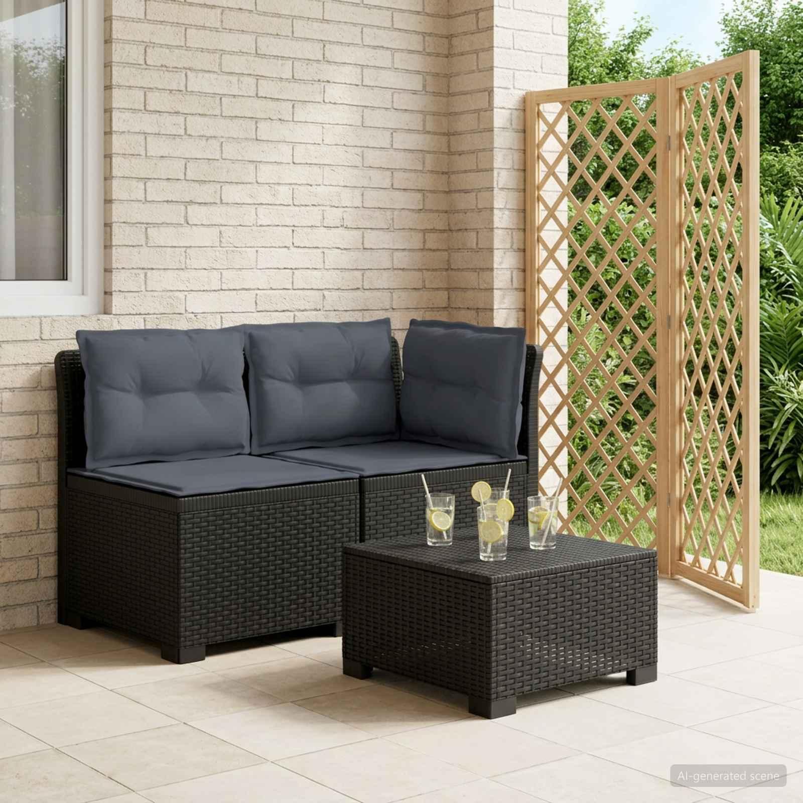 2-personers havemøbelsofa i rattan look PP med puder - antracit