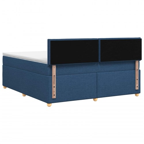 Boxspring seng med topmadras og justerbar hovedgavl 140 x 200 cm blå stof