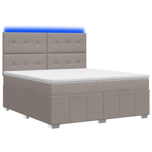 LED boksmadrasseng med madras 180 x 200 cm - gråbrun stof