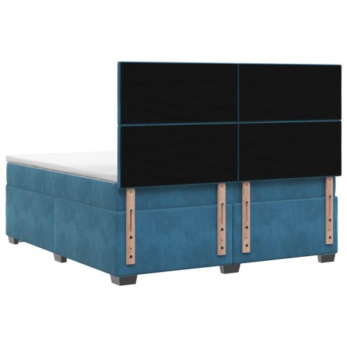 Boksmadras seng med topmadras og justerbar hovedgavl 160 x 200 cm blå fløjl