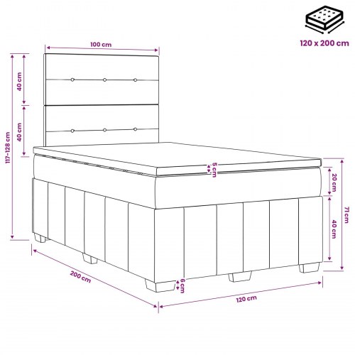 Boksmadras seng med topmadras 120 x 200 cm i cremefarvet stof