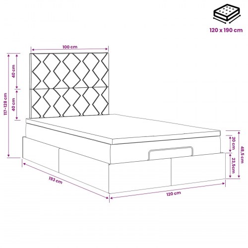 Ottoman seng med madras og opbevaring 120 x 190 cm blå stof